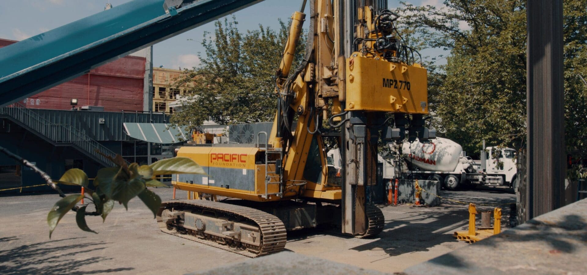 A driller operates a Bauer BG40 drill rig installing drilled shafts at the Washington Park Reservoir in Portland, OR.